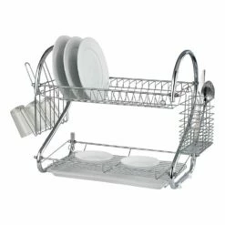 Lewis's 2 Tier Dish Drainer For Kitchen Sink - Chrome