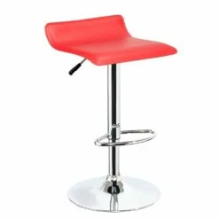 Kansas Red Chrome Breakfast Kitchen Home Bar Swivel Stool Barstool With Footrest