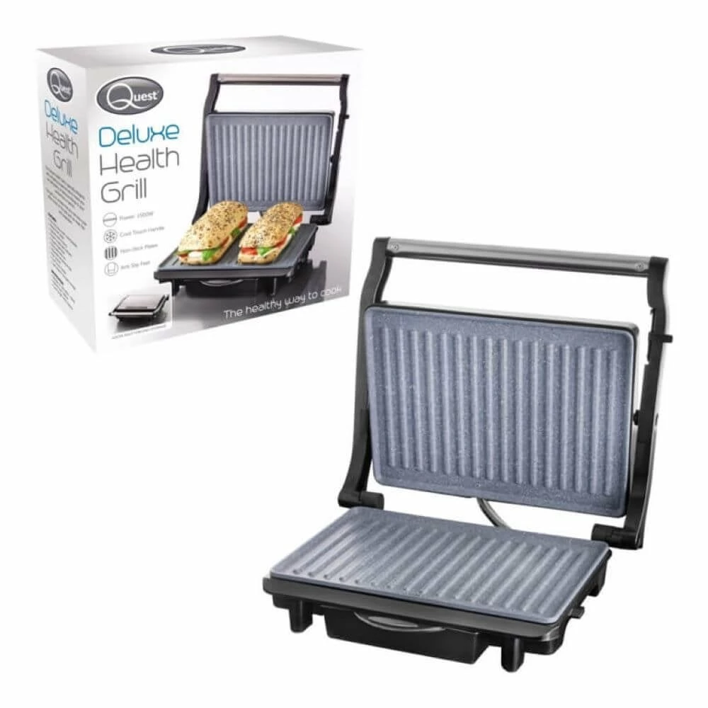 Quest Deluxe Health Grill & Panini Press Marble Coated - Silver - Image 2