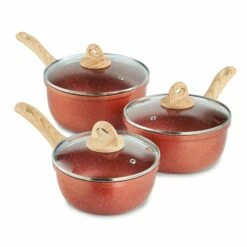 Lewis's Sovereign Stone Copper 3 Piece Sauce Pan Set With Soft Touch Handle