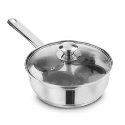 Lewis's Stainless Steel Egg Poacher Pan With Lid 20cm - Silver
