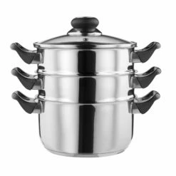 Lewis's Stainless Steel 3 Tier Steamer Pan With Glass - Silver