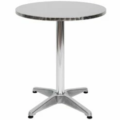 Adjustable Aluminium Bar Table Round Tabletop Dining Wine Pub Stainless Steel Height 70-110cm Metal W/Chromed Base Style-Silver