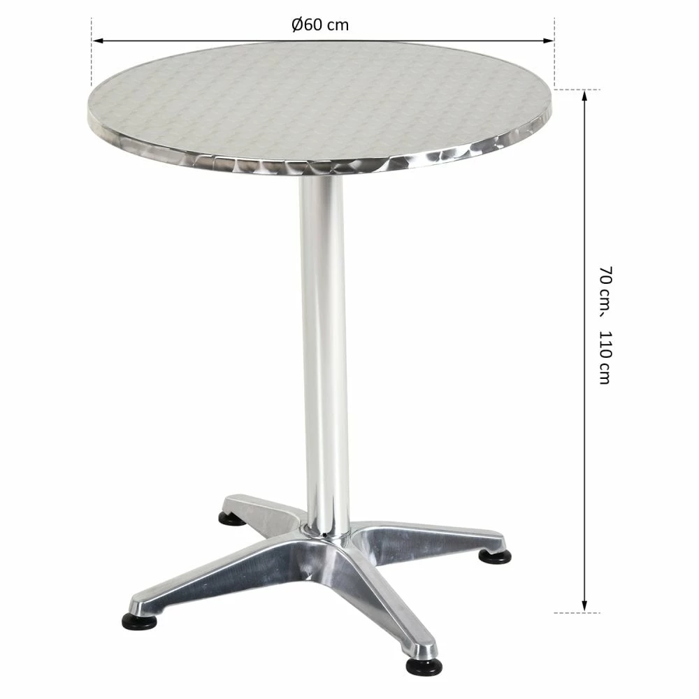 Adjustable Aluminium Bar Table Round Tabletop Dining Wine Pub Stainless Steel Height 70-110cm Metal W/Chromed Base Style-Silver - Image 3