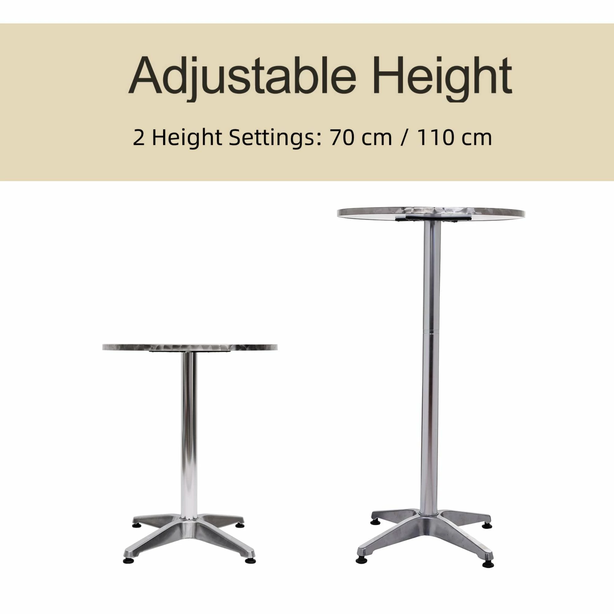 Adjustable Aluminium Bar Table Round Tabletop Dining Wine Pub Stainless Steel Height 70-110cm Metal W/Chromed Base Style-Silver - Image 5