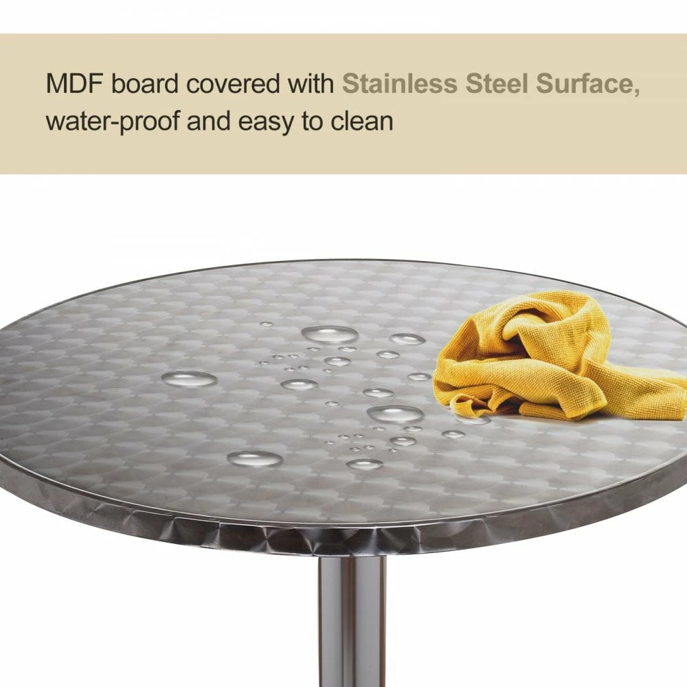 Adjustable Aluminium Bar Table Round Tabletop Dining Wine Pub Stainless Steel Height 70-110cm Metal W/Chromed Base Style-Silver - Image 6