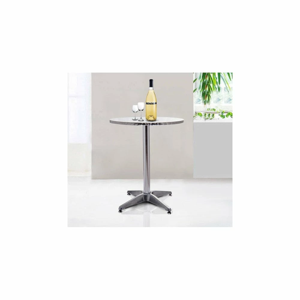 Adjustable Aluminium Bar Table Round Tabletop Dining Wine Pub Stainless Steel Height 70-110cm Metal W/Chromed Base Style-Silver - Image 7