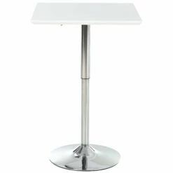 Square Height Adjustable Bar Table Counter Pub Desk With Metal Base For Home Bar, Dining Room, Kitchen, White Multi-role Modern Top Sturdy