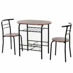 MDF 2-Seater Bar Stool And Table Set With Bottle Storage Shelf - Wood Tone