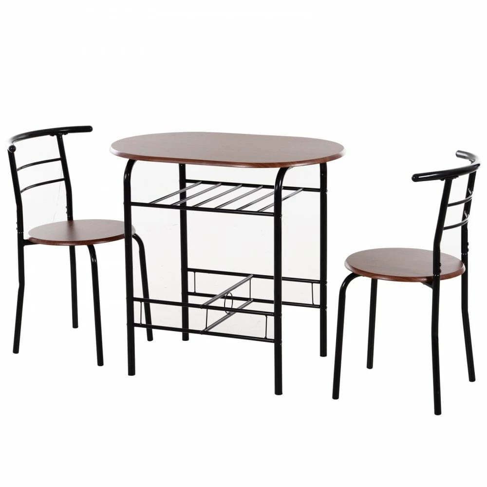 MDF 2-Seater Bar Stool And Table Set With Bottle Storage Shelf - Wood Tone