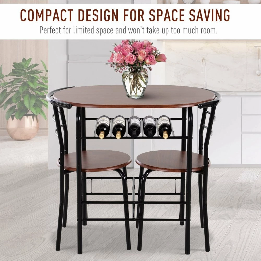 MDF 2-Seater Bar Stool And Table Set With Bottle Storage Shelf - Wood Tone - Image 5