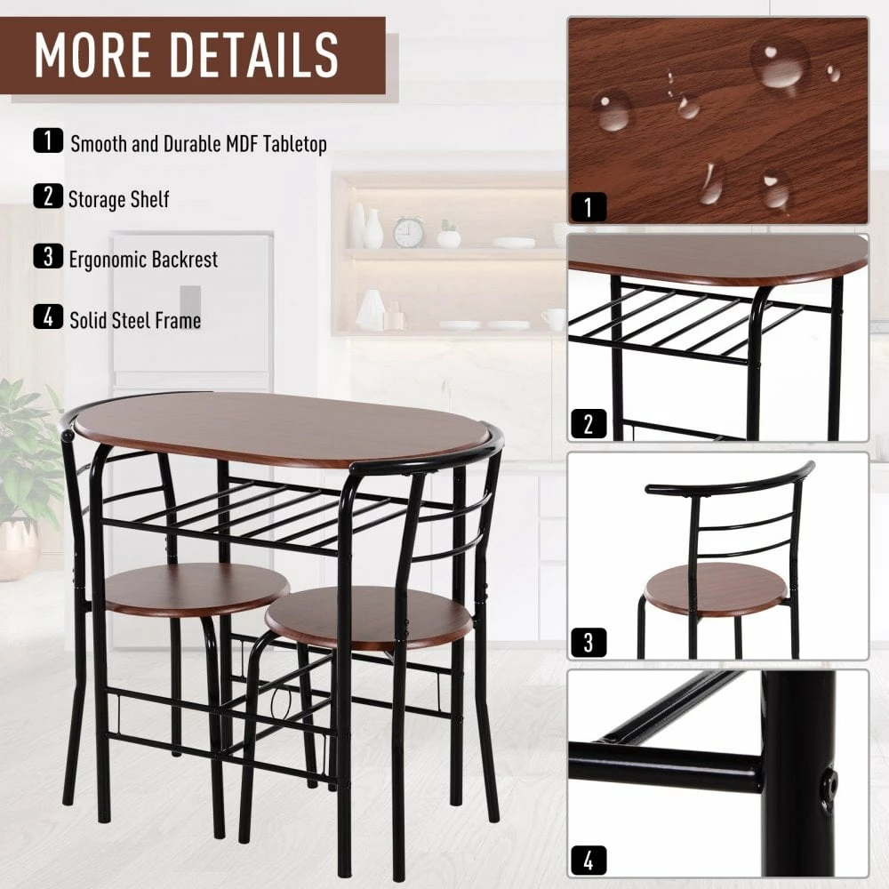 MDF 2-Seater Bar Stool And Table Set With Bottle Storage Shelf - Wood Tone - Image 6