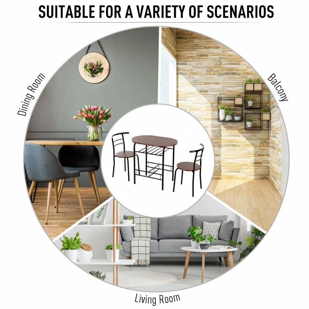 MDF 2-Seater Bar Stool And Table Set With Bottle Storage Shelf - Wood Tone - Image 7