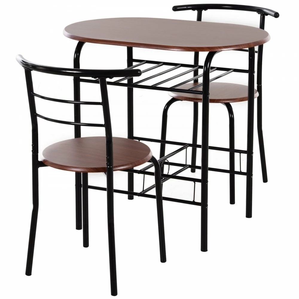 MDF 2-Seater Bar Stool And Table Set With Bottle Storage Shelf - Wood Tone - Image 9