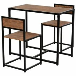 Steel Frame MDF 2-Seater Bar Stool And Table Set - Wood Tone