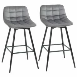 HOMCOM Set Of 2 Bar Stools Velvet-Touch Dining Chairs - Grey
