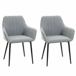 HOMCOM Dining Chairs Linen Fabric Accent Chairs Metal Legs, Set Of 2 Light Grey