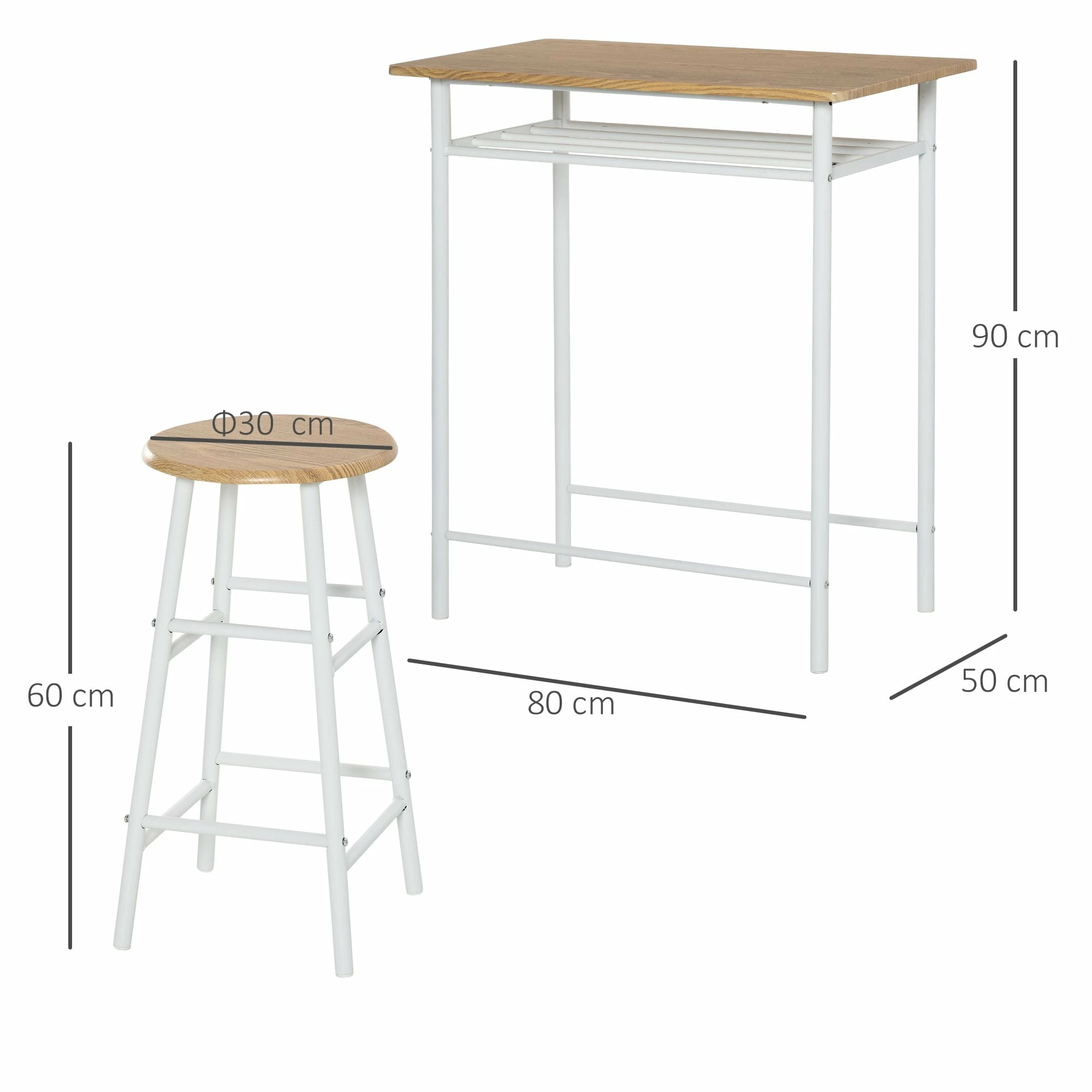 HOMCOM 3 Piece Bar Height Dining Furniture Set With 1 Table And 2 Matching Chairs With Metal Frame Footrest And Storage Shelf, For Kitchen, Dining Room, Pub, Cafe - Image 3