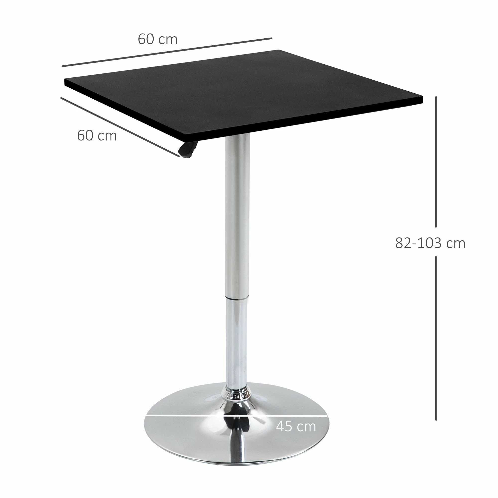 HOMCOM Modern Height Adjustable Counter Bar Table With 360° Swivel Table Top - Black & Silver - Image 3