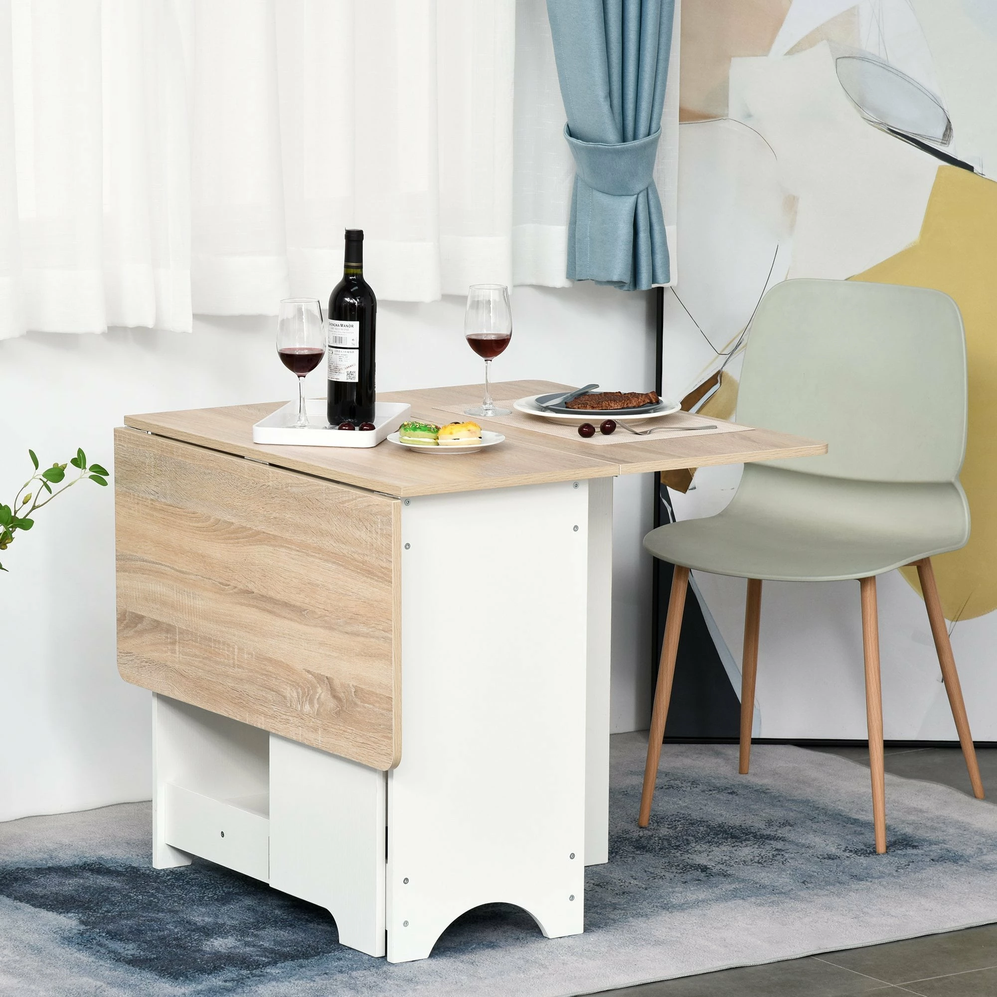 Oldable Dining Table Drop-Leaf Folding Desk Side Console With Storage Shelf For Kitchen,Dining Room Bar" - Image 10