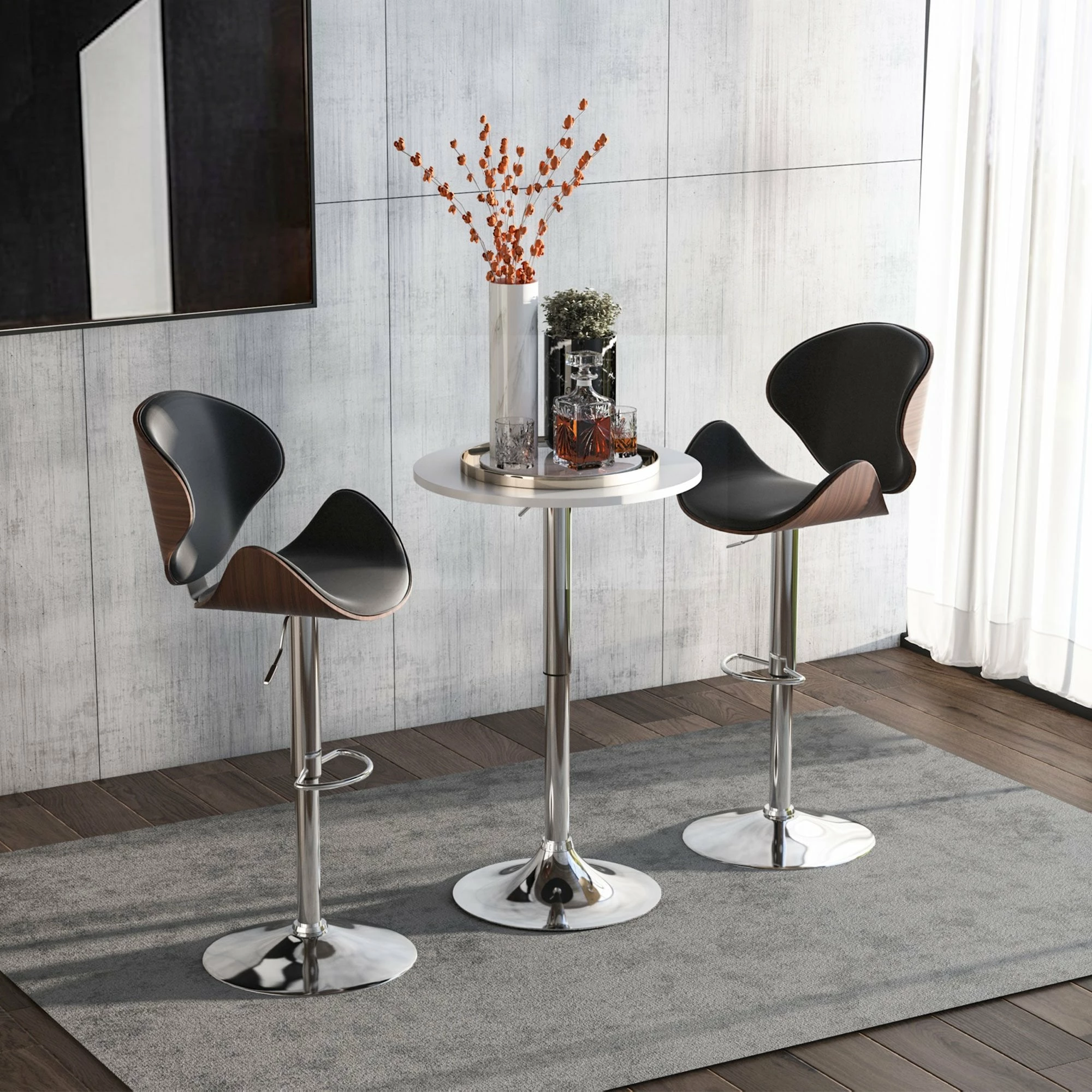 60cm Adjustable Height Round Bar Table With Swivel Top Metal Frame - White - Image 2