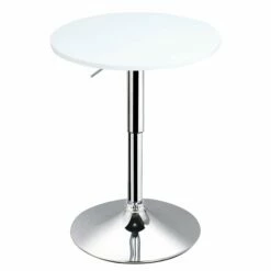 60cm Adjustable Height Round Bar Table With Swivel Top Metal Frame - White