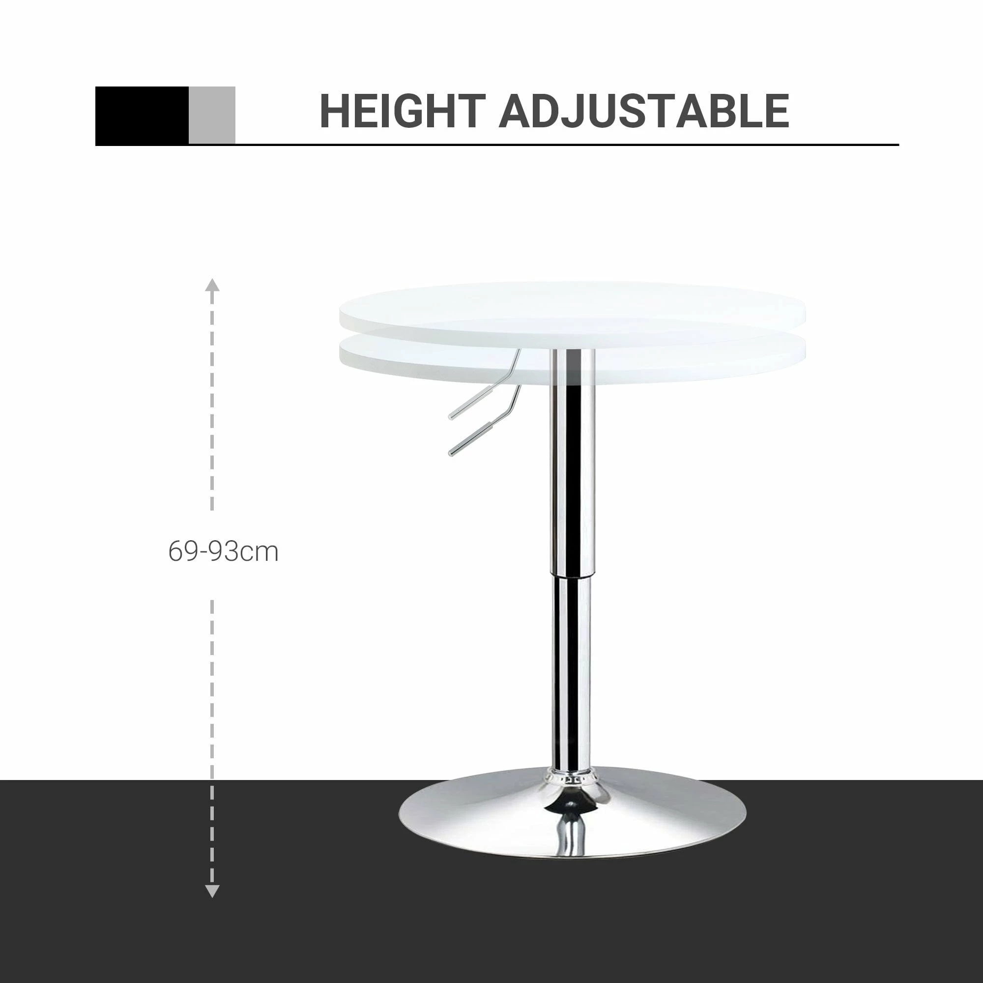 60cm Adjustable Height Round Bar Table With Swivel Top Metal Frame - White - Image 4