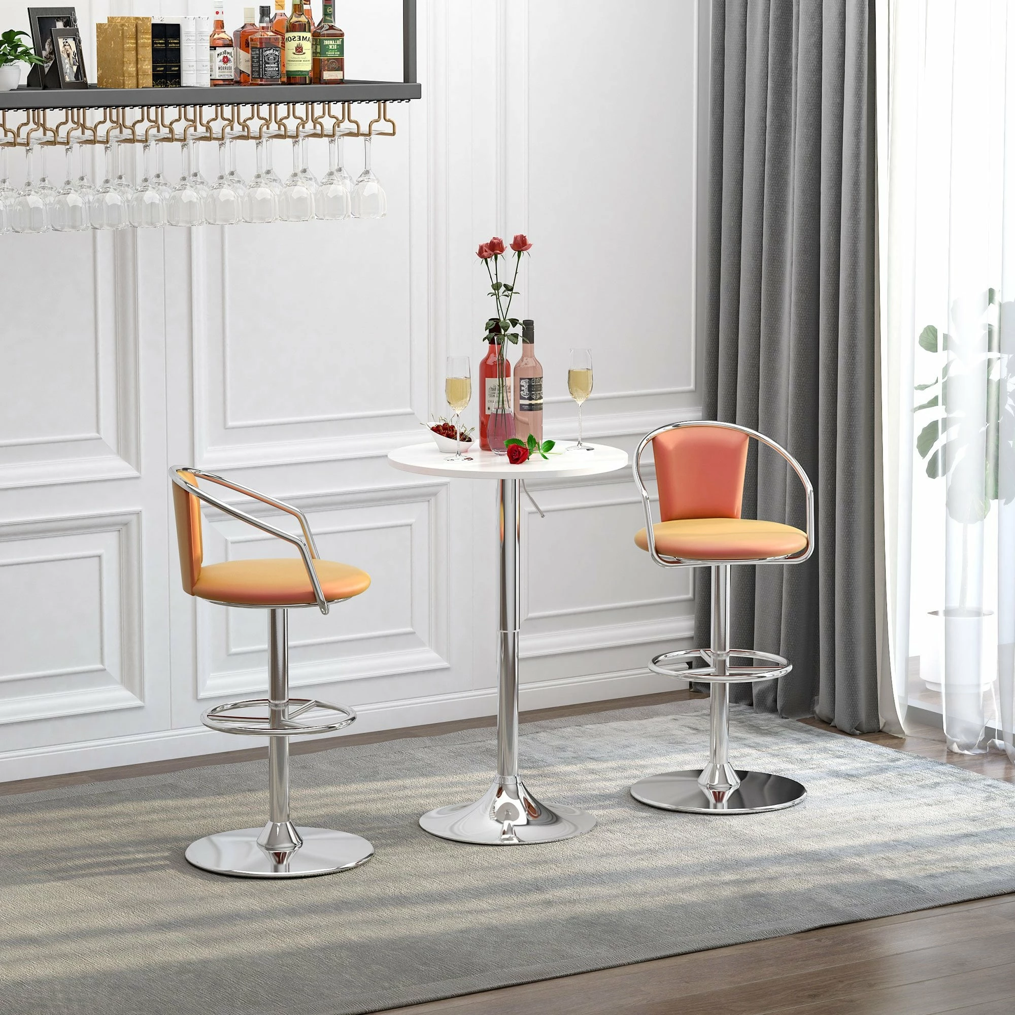 60cm Adjustable Height Round Bar Table With Swivel Top Metal Frame - White - Image 10