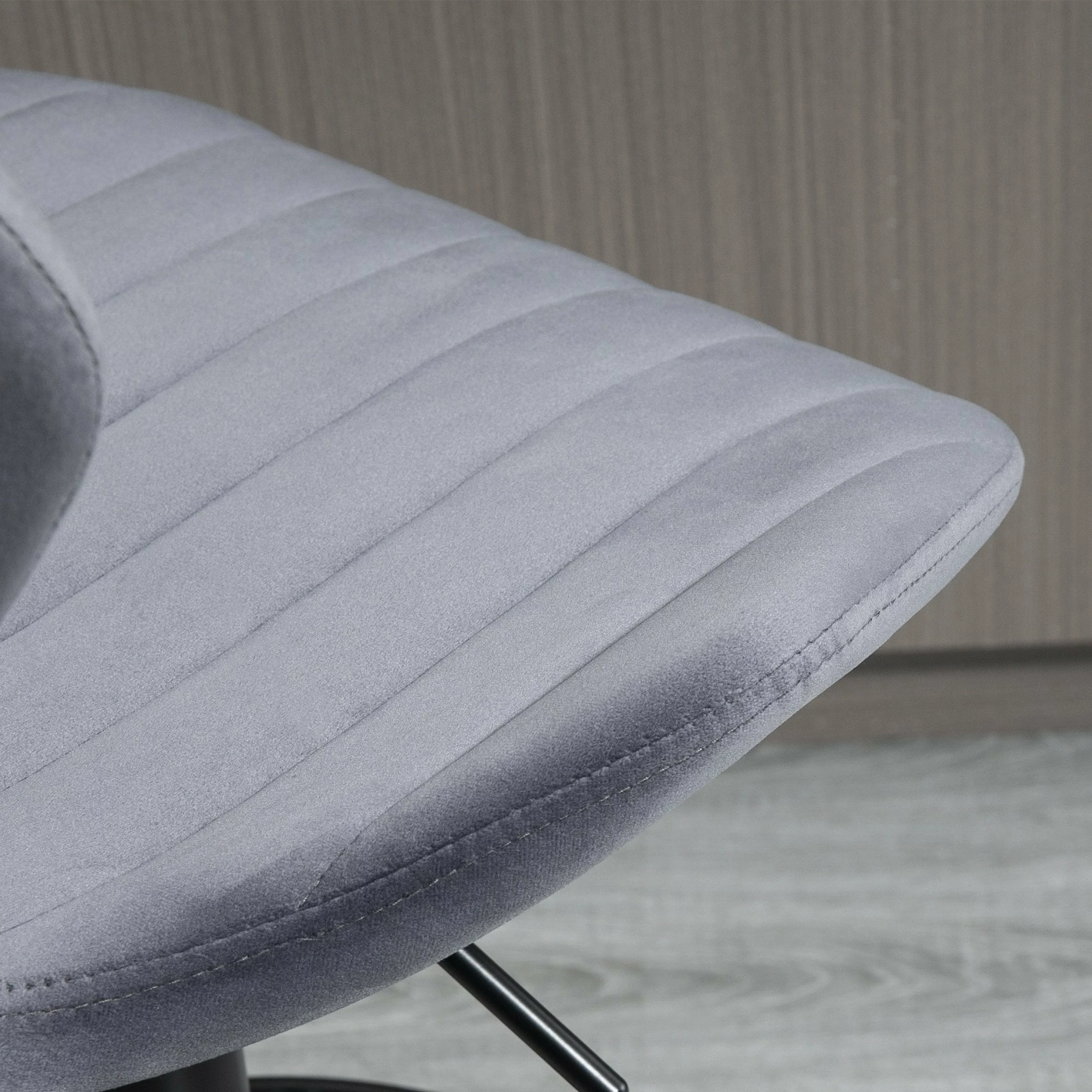 HOMCOM Bar Stool Set Of 2 Velvet-Touch Fabric Adjustable Height Swivel Counter Chairs With Footrest, Grey - Image 8