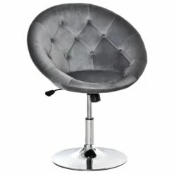 Modern Dining Height Bar Stool Velvet-Touch Tufted Fabric Adjustable Height Armless Tub Chair With Swivel Seat, Grey Wivel