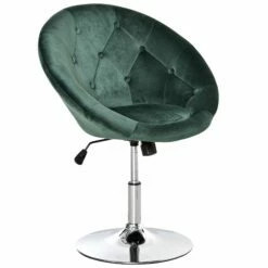 Modern Dining Height Bar Stool Velvet-Touch Tufted Fabric Adjustable Height Armless Tub Chair With Swivel Seat, Green Wivel