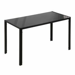 Modern Rectangular Dining Table For 4 People With Tempered Glass Top & Metal Legs For Dining Room, Living Room (Chairs Not Included) , Black