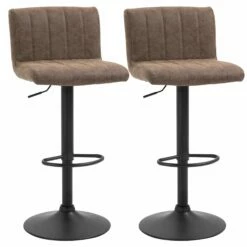 Barstools Set Of 2 Adjustable Height Swivel Gas Lift PU Leather Counter Bar Chairs With Footrest, Brown