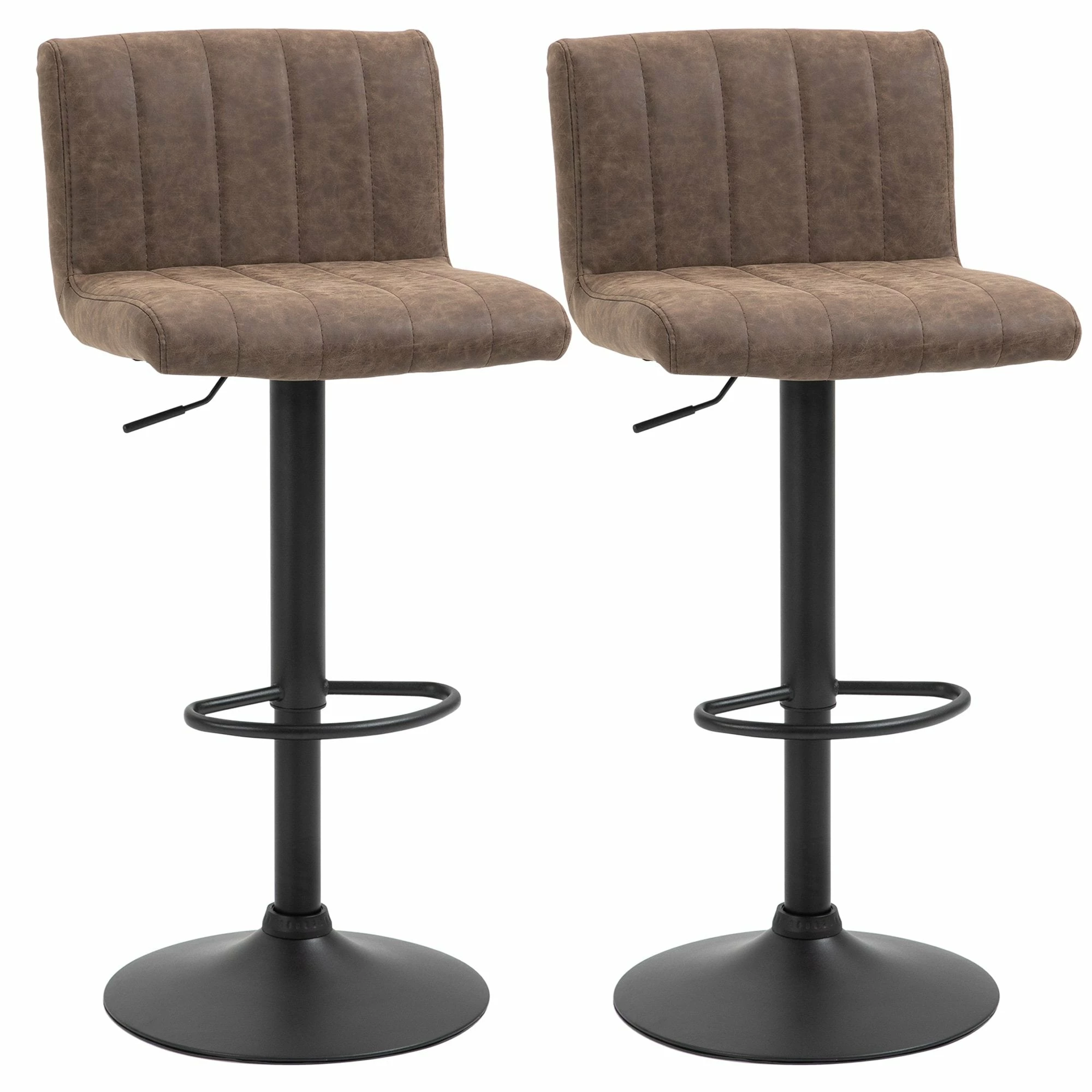 Barstools Set Of 2 Adjustable Height Swivel Gas Lift PU Leather Counter Bar Chairs With Footrest, Brown
