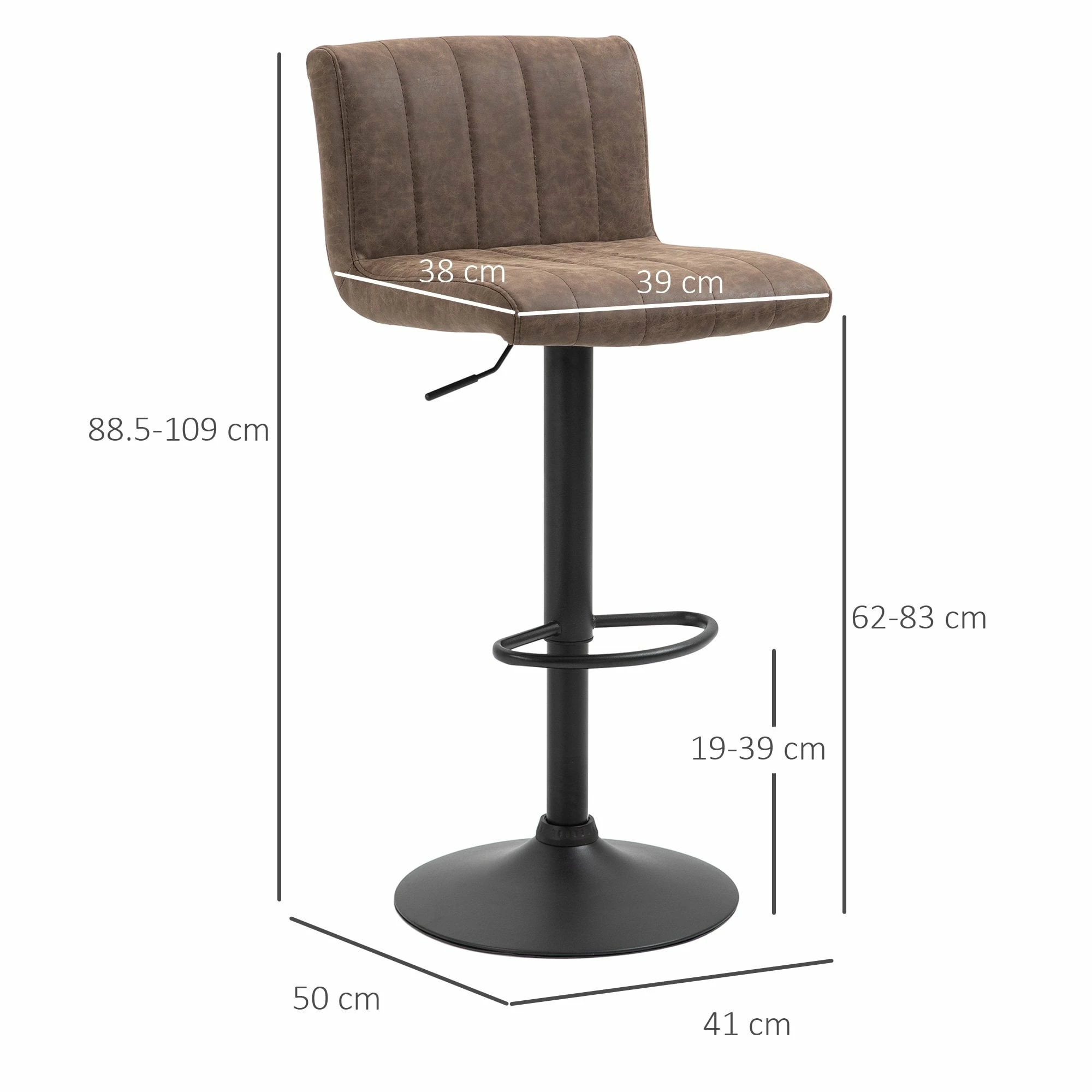 Barstools Set Of 2 Adjustable Height Swivel Gas Lift PU Leather Counter Bar Chairs With Footrest, Brown - Image 3