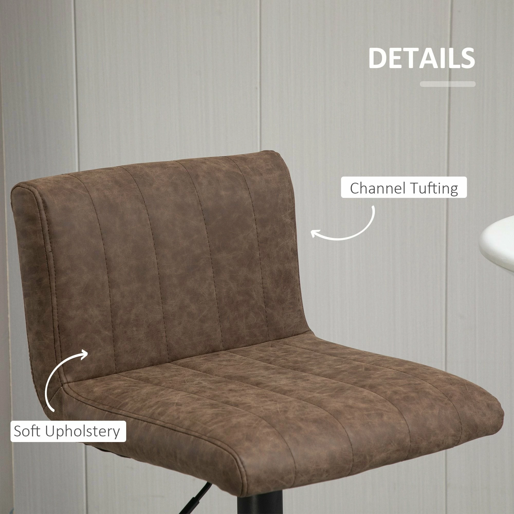 Barstools Set Of 2 Adjustable Height Swivel Gas Lift PU Leather Counter Bar Chairs With Footrest, Brown - Image 6