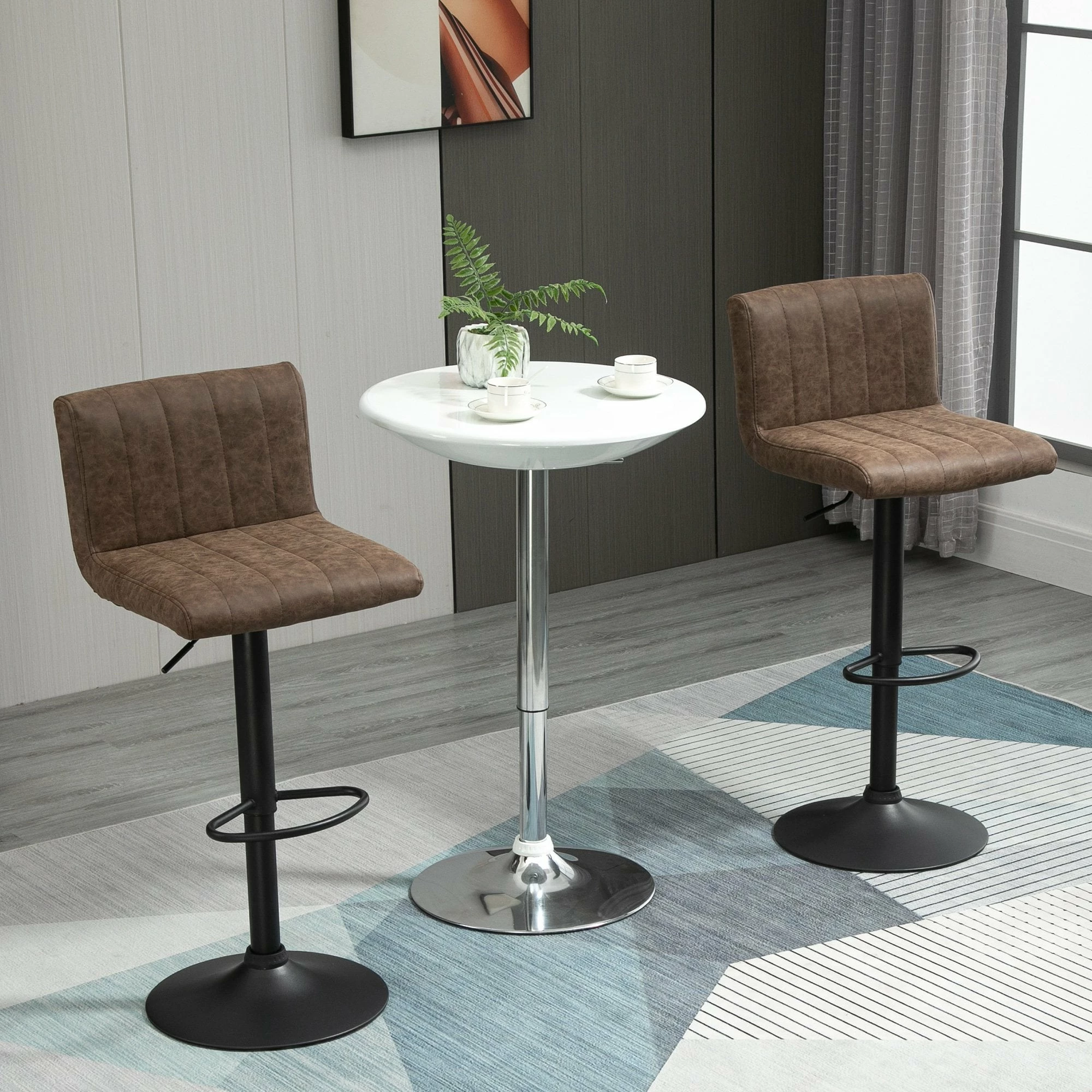 Barstools Set Of 2 Adjustable Height Swivel Gas Lift PU Leather Counter Bar Chairs With Footrest, Brown - Image 10