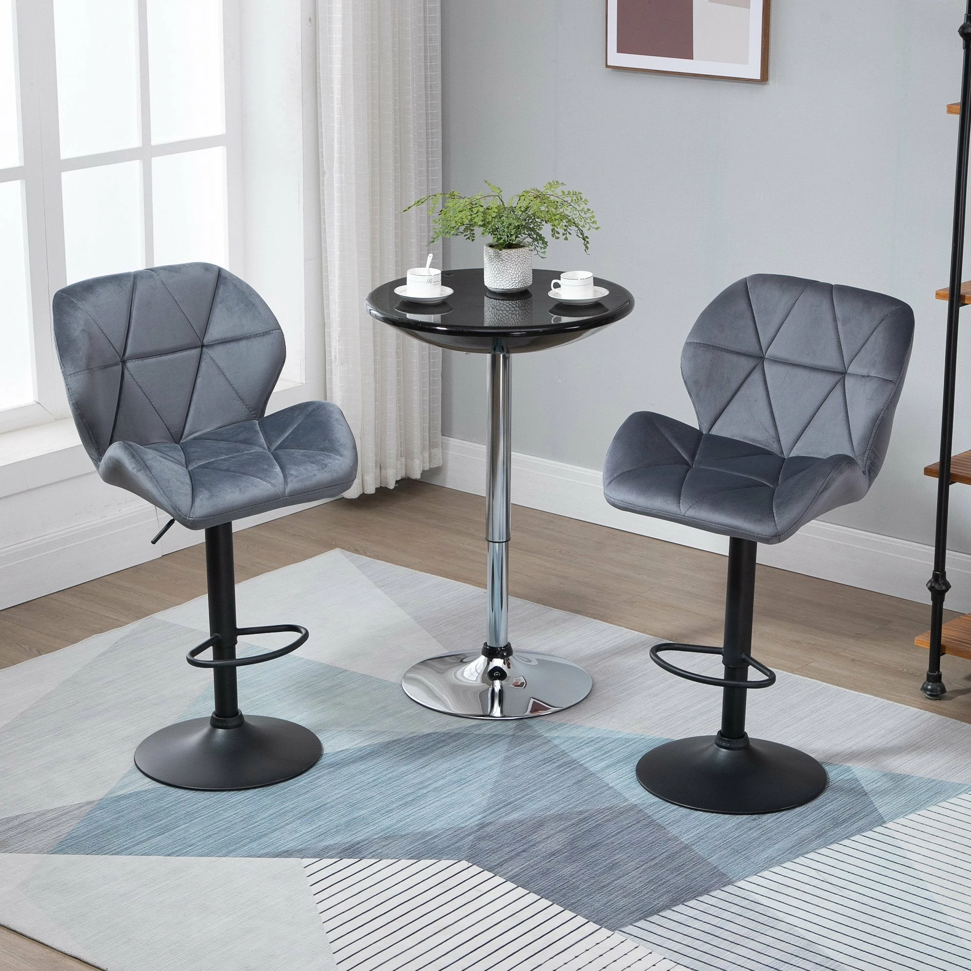 HOMCOM Adjustable Bar Stools Set Of 2 - Dark Grey - Image 2