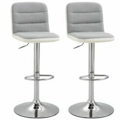 Bar Stool Set Of 2 Armless Adjustable Height Upholstered Bar Chair With Swivel Seat - Light Grey