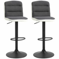 Bar Stool Set Of 2 Armless Adjustable Height Upholstered Bar Chair With Swivel Seat, Dark Grey