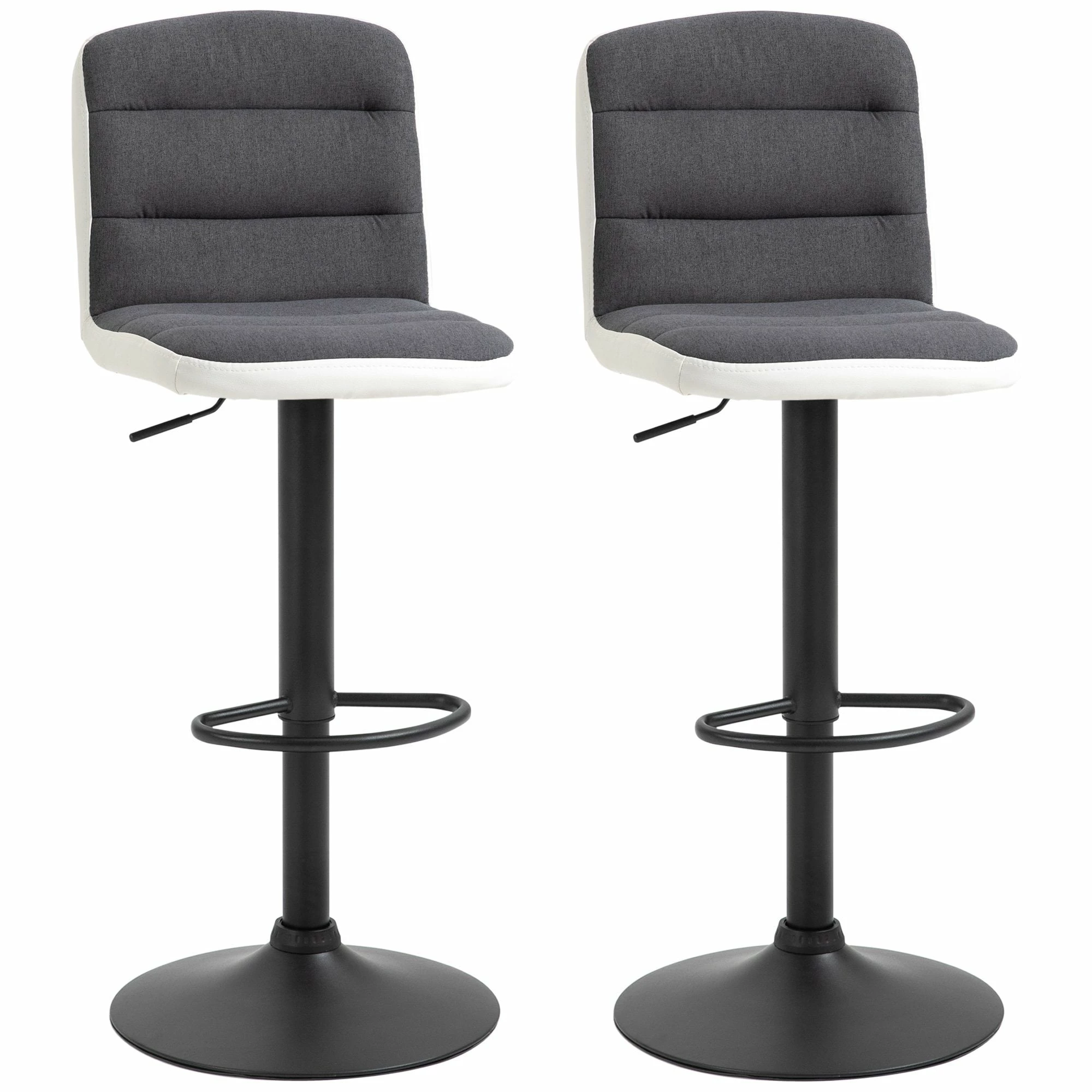 Bar Stool Set Of 2 Armless Adjustable Height Upholstered Bar Chair With Swivel Seat, Dark Grey