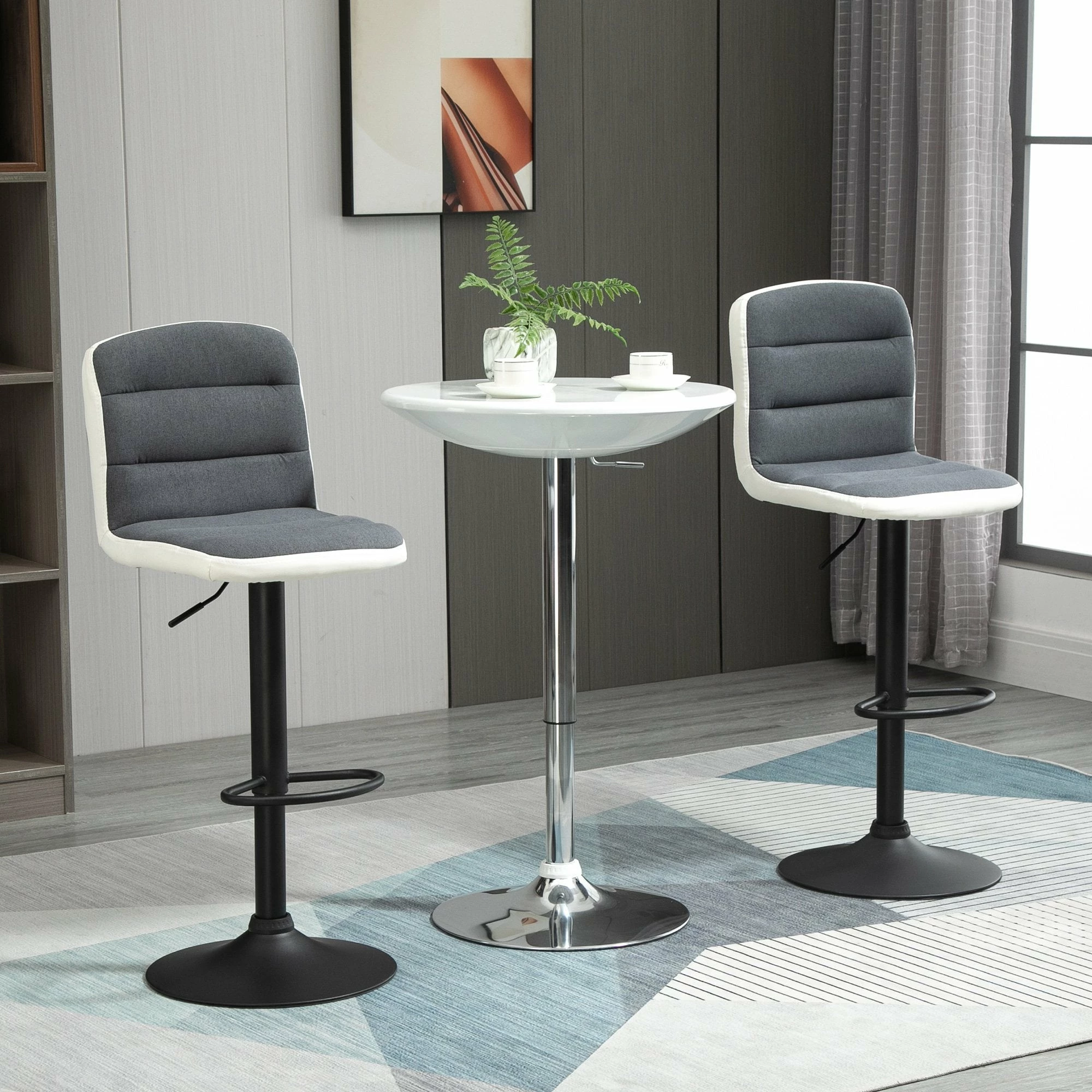 Bar Stool Set Of 2 Armless Adjustable Height Upholstered Bar Chair With Swivel Seat, Dark Grey - Image 10