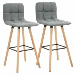 HOMCOM Bar Stool Set Of 2 Armless Button-Tufted Counter Height Bar Chairs With Wood Legs & Footrest, Grey