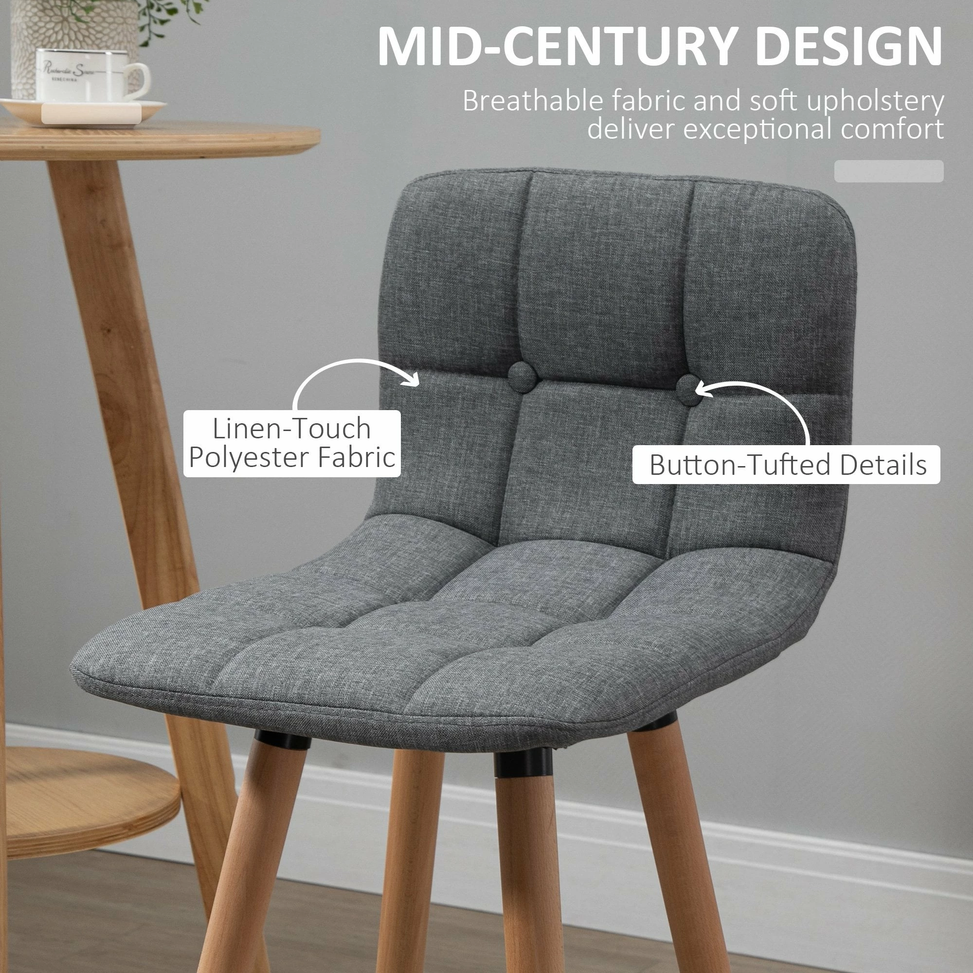 HOMCOM Bar Stool Set Of 2 Armless Button-Tufted Counter Height Bar Chairs With Wood Legs & Footrest, Grey - Image 6