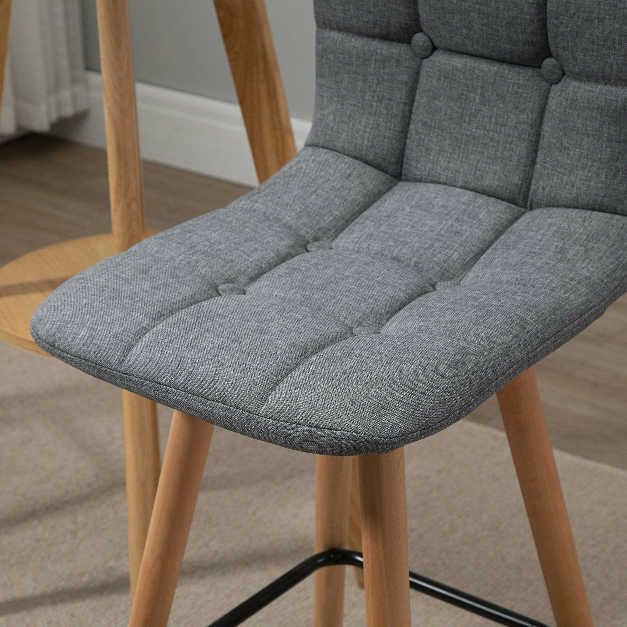 HOMCOM Bar Stool Set Of 2 Armless Button-Tufted Counter Height Bar Chairs With Wood Legs & Footrest, Grey - Image 9