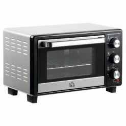 HOMCOM Convection Mini Oven, 16L Countertop Electric Grill, Toaster Oven With Adjustable Temperature, Timer, Crumb Tray, Baking Tray, Wire Rack, Tray Handle, 1400W Grill W/ Temperature Timer