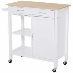 HOMCOM Kitchen Island W/2 Drawers - White/Natural Wood Colour