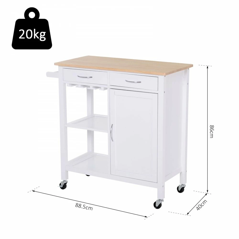HOMCOM Kitchen Island W/2 Drawers - White/Natural Wood Colour - Image 3