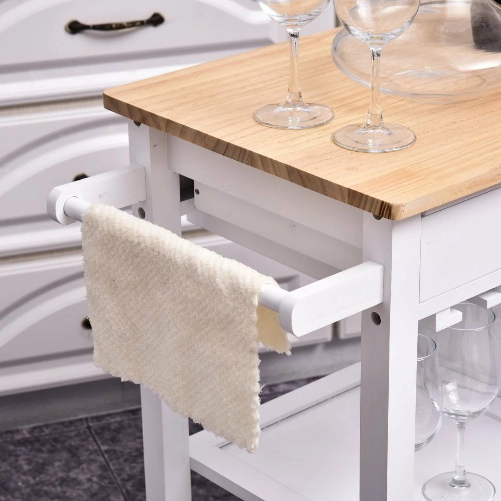 HOMCOM Kitchen Island W/2 Drawers - White/Natural Wood Colour - Image 4