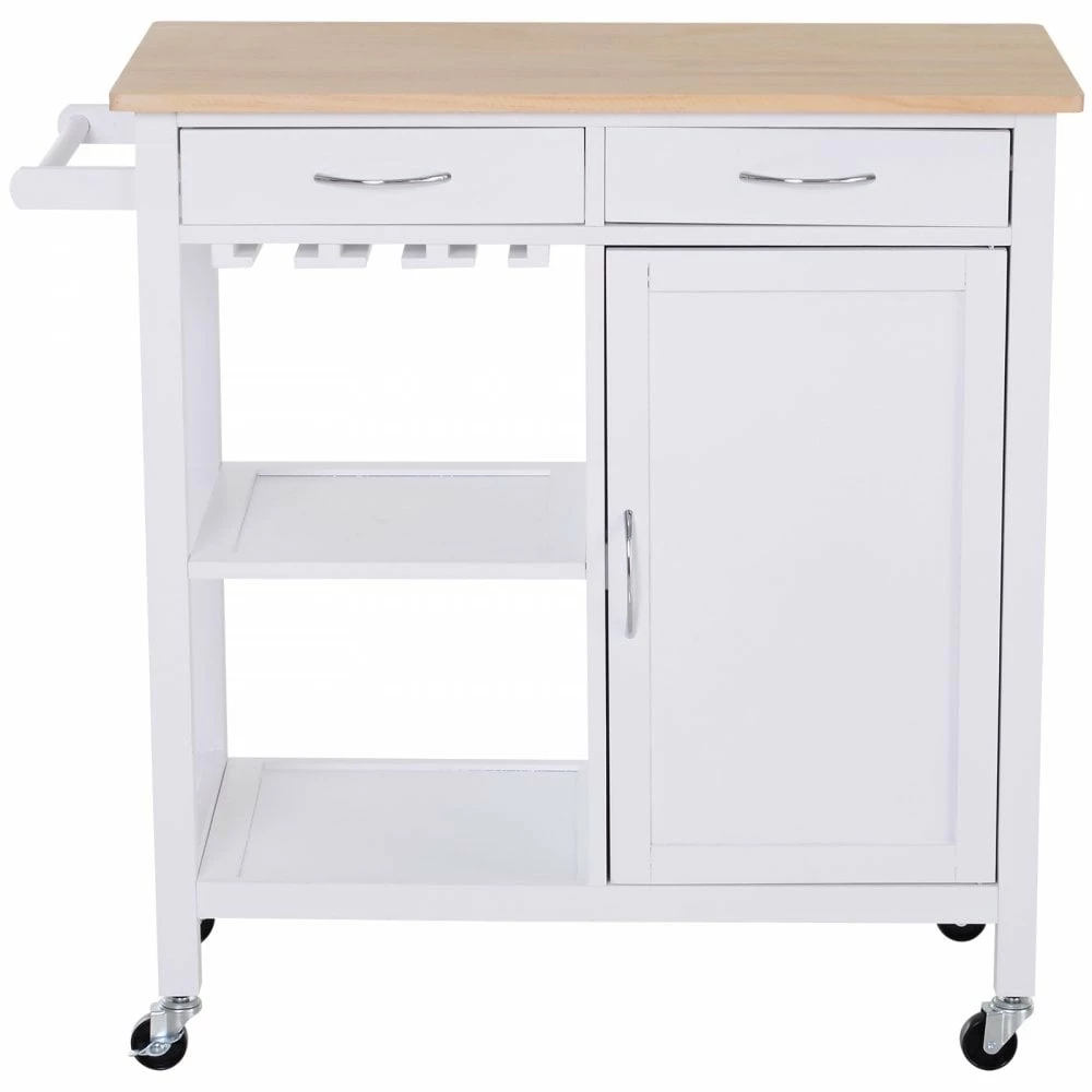 HOMCOM Kitchen Island W/2 Drawers - White/Natural Wood Colour - Image 8